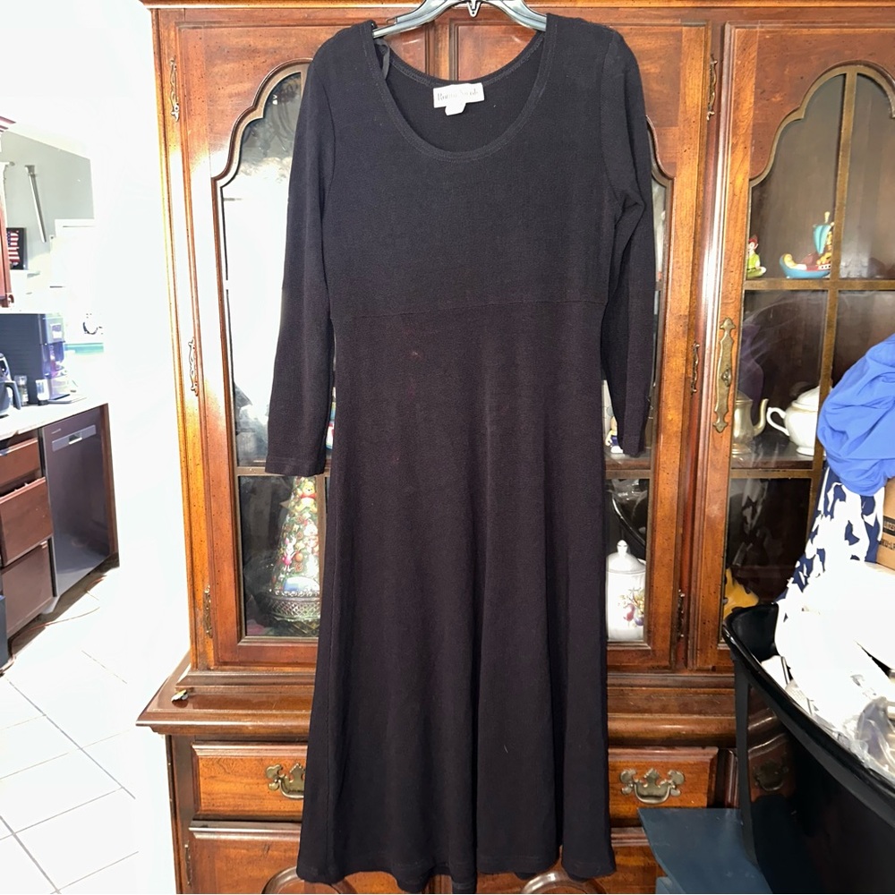 Vintage 90s A-Line Midi Dress Size 12 P Black Long Dress